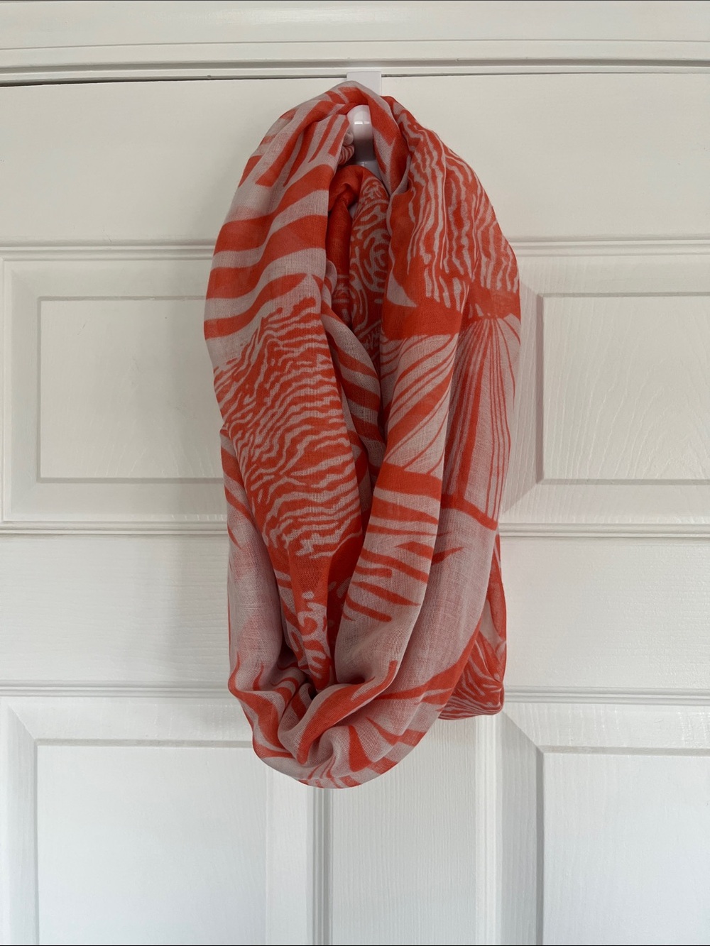 Lightweight Coral and Ivory Leaf-Print Scarf - Picture 3 of 3